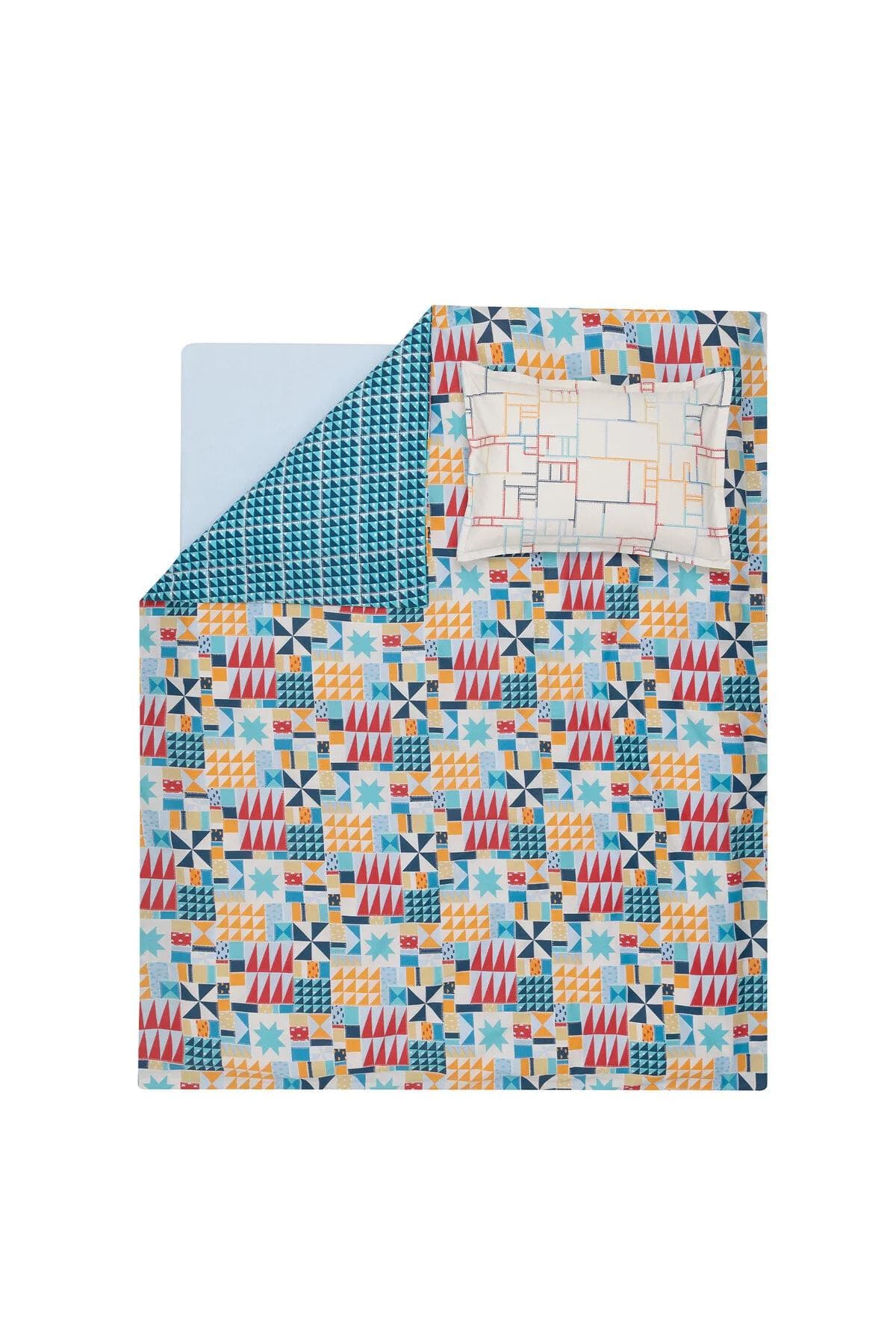 سرویس روتختی یک نفره Yataş مدل Patchwork - آبی