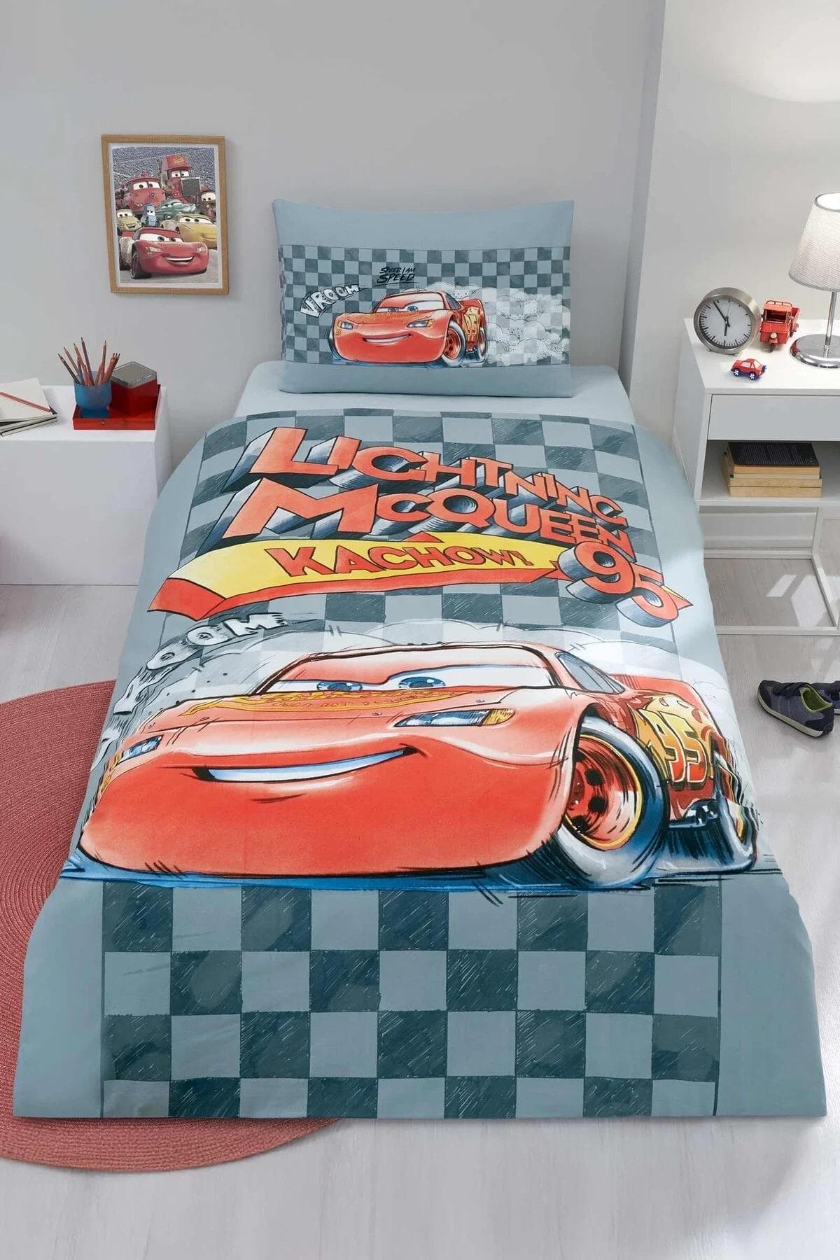 سرویس روتختی یک نفره Özdilek مدل Cars Mcqueen Speed پنبهای - طوسی