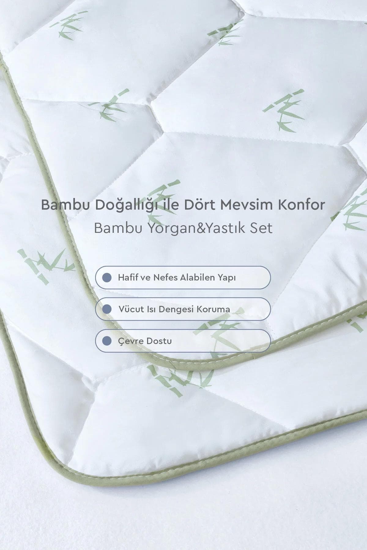 ست لحاف و روبالشی یک نفره Yataş بامبو - سفید
