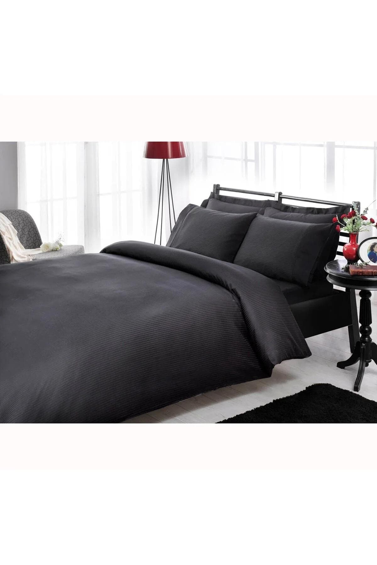 سرویس روتختی دو نفره Taç مدل Premium Basic Stripe پنبه - مشکی