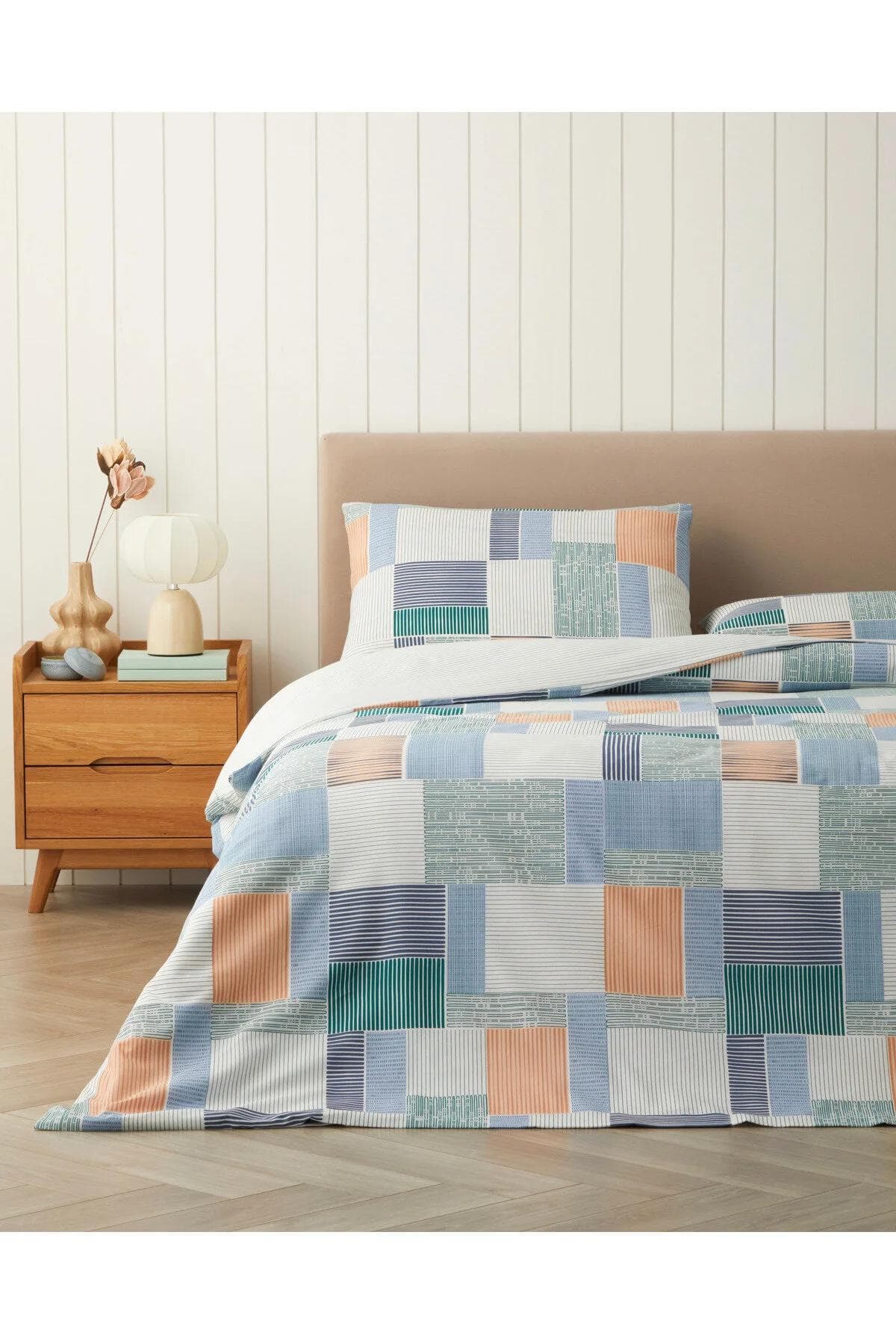 سرویس روتختی دو نفره English Home مدل Modern Weave پنبهای - سبز تیره-نارنجی