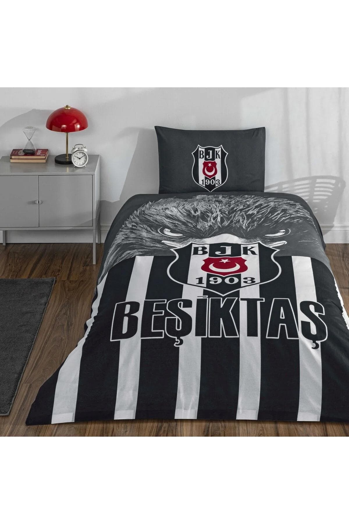 سرویس روتختی یک نفره Taç مدل Bjk خوششانس Kartal پنبه - چندرنگ
