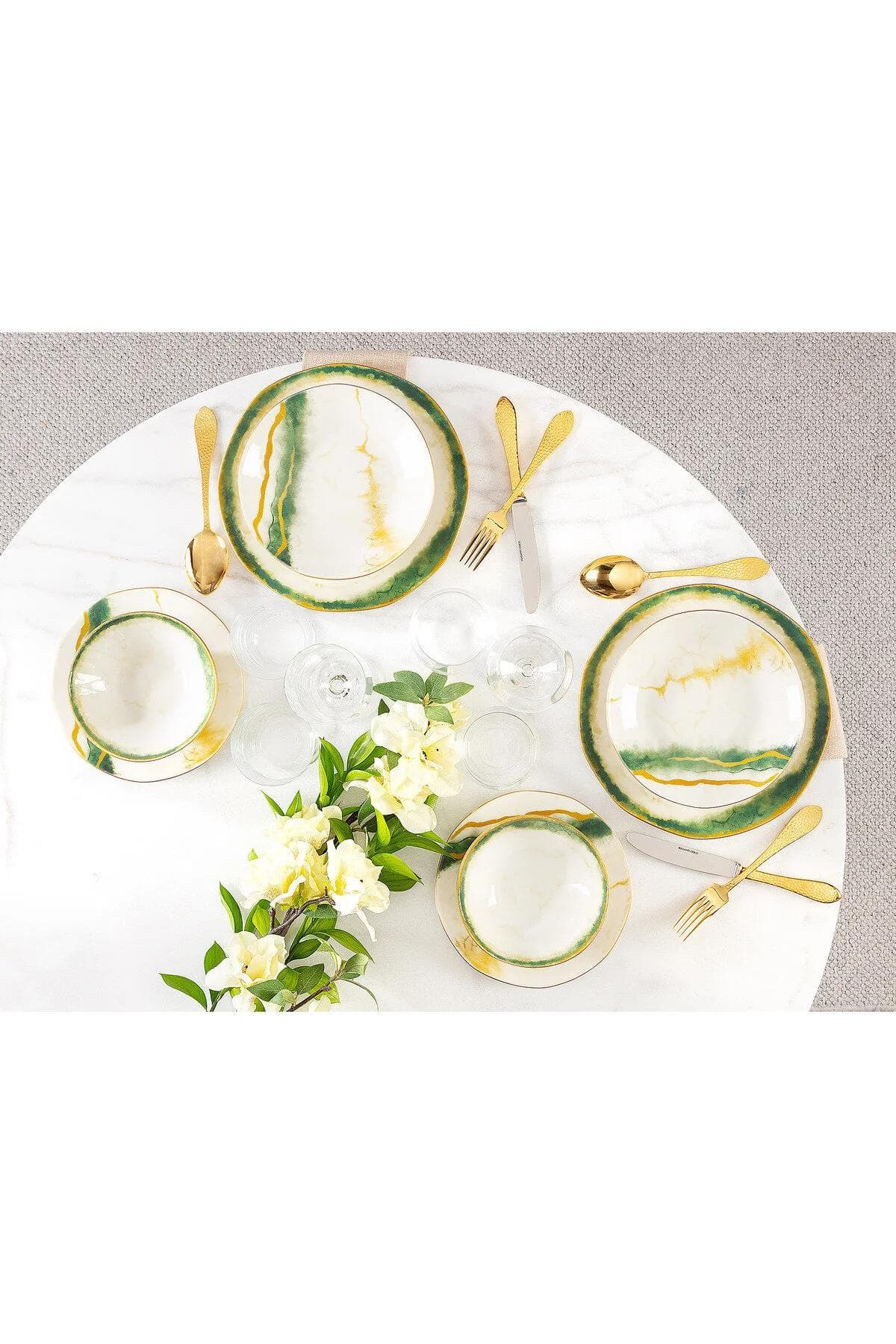 سرویس غذاخوری ۶ نفره Madame Coco مدل Mining Bone China - سبز