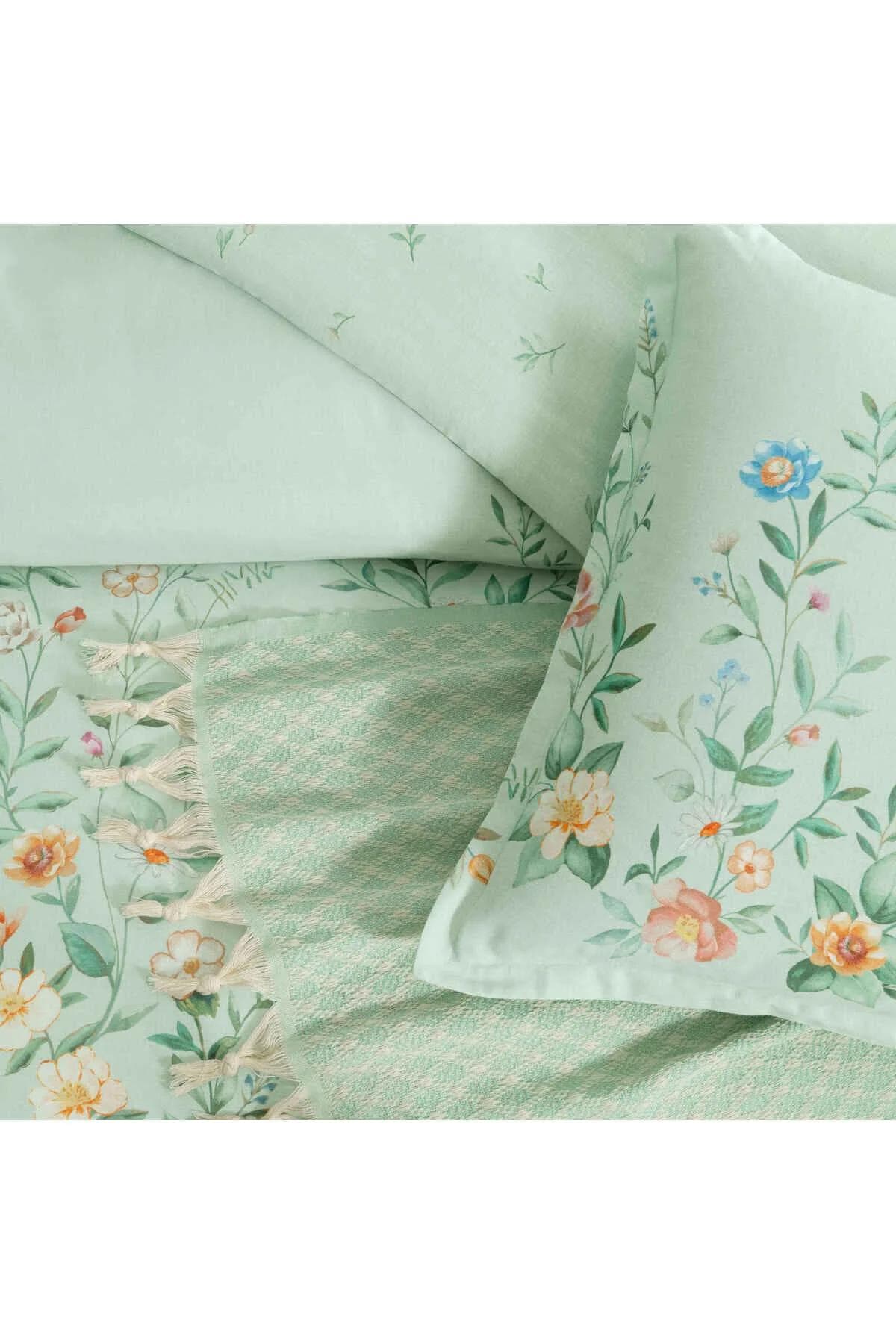 سرویس روتختی دو نفره Taç مدل Florielle پنبه - نعنایی