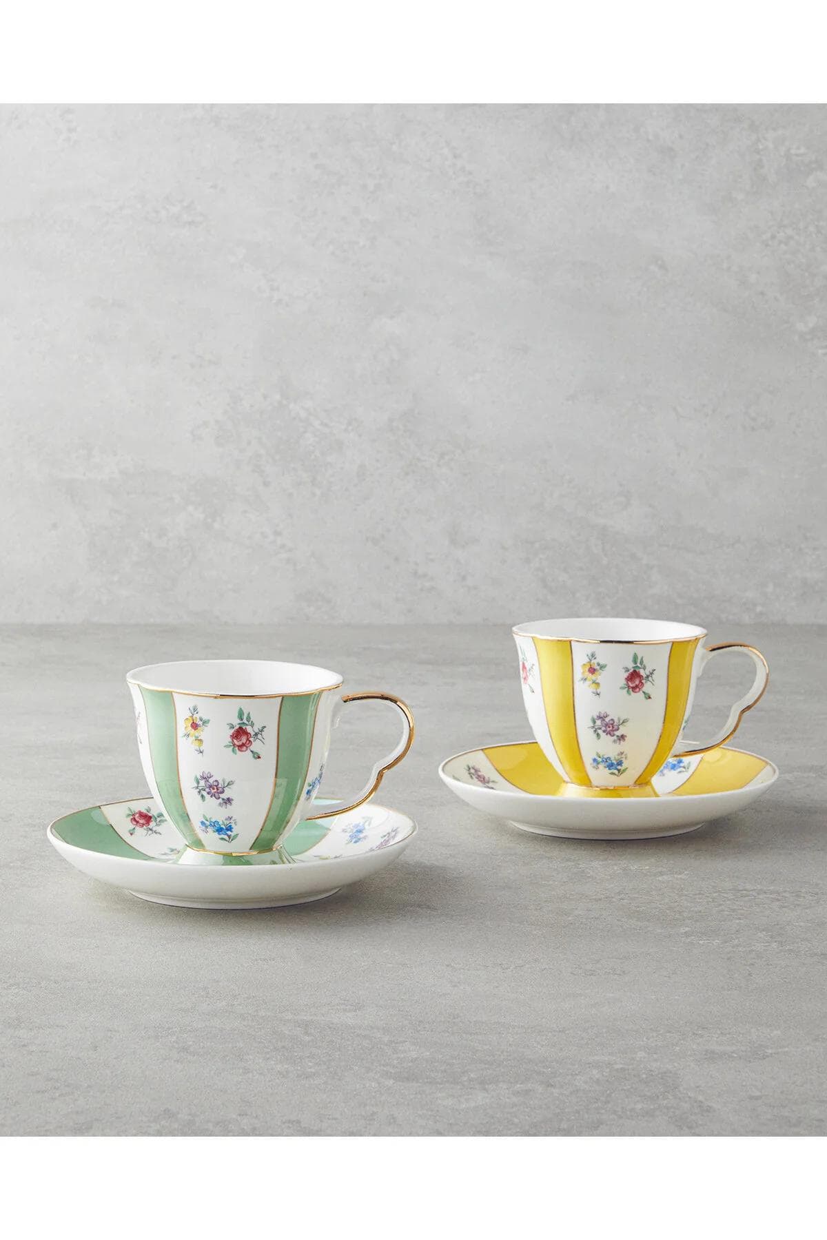 سرویس فنجان چای دو نفره چینی English Home مدل Bealy - سبز-زرد