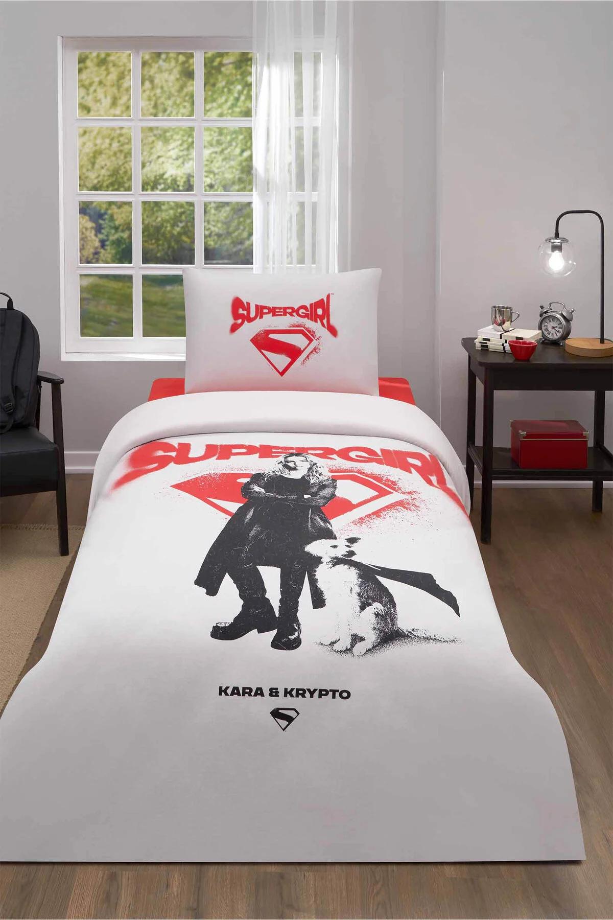 سرویس روتختی یک نفره Özdilek مدل Supergirl Krypt پنبه‌ای - سفید